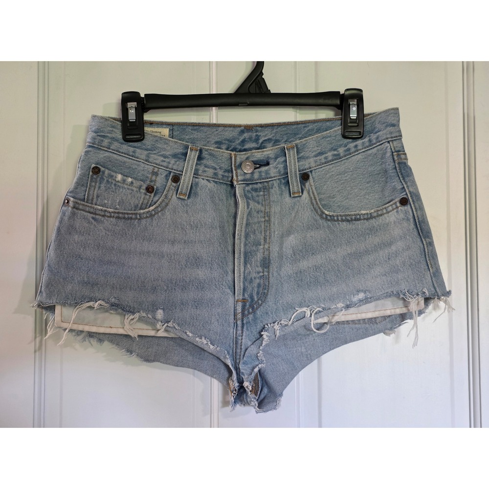 Levis PREMIUM 501 High Rise Light Wash Denim Cutoff Shorts Size 28 Y2K 90s